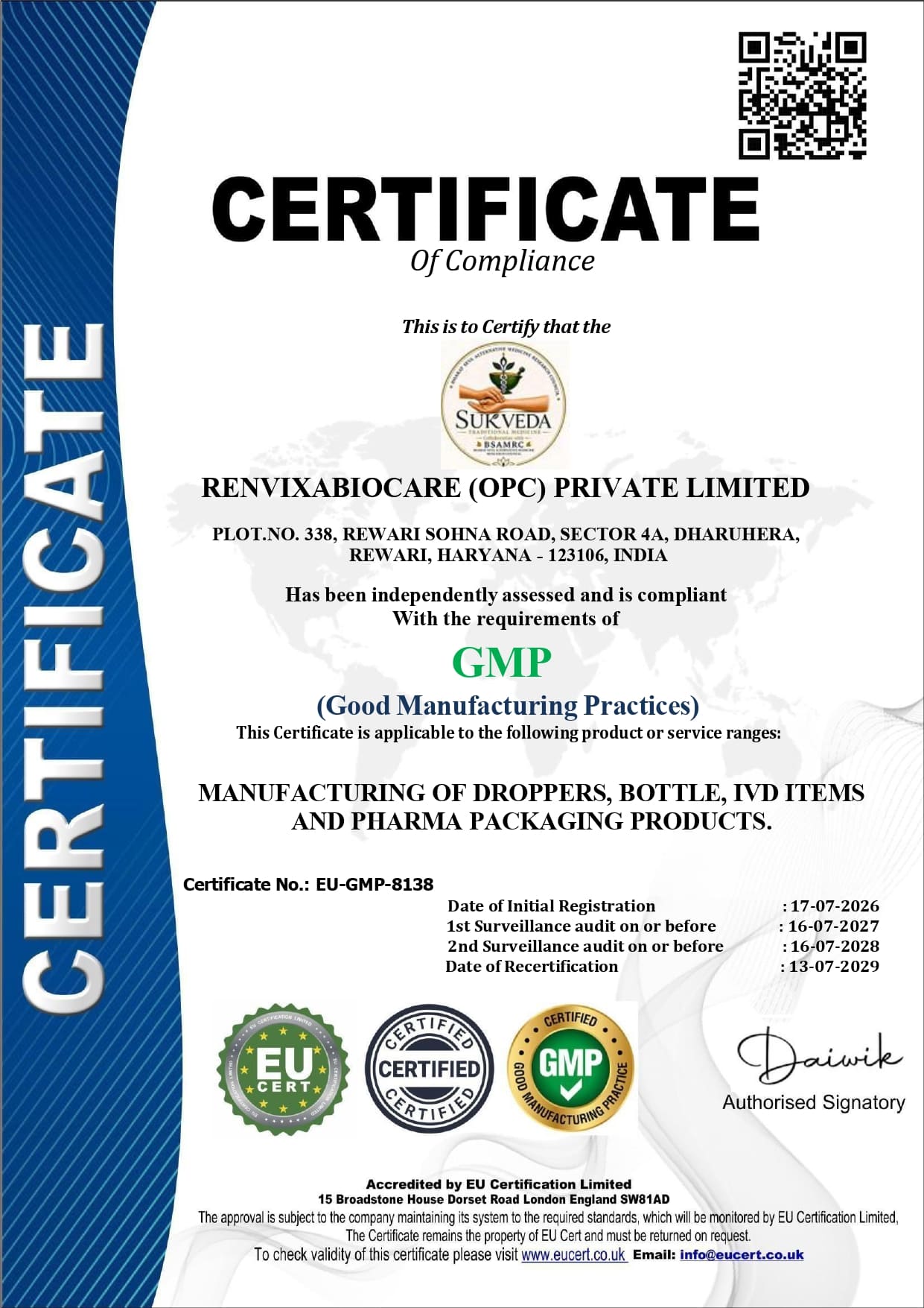 Renvixabiocare certificate